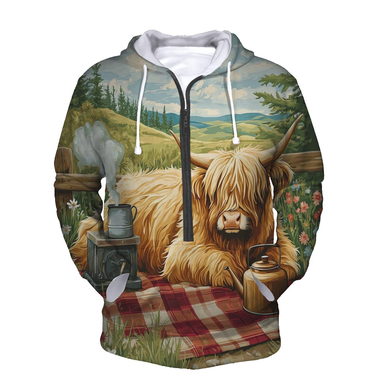 Tea Picnic With Highland Cow Companion designer hoodies
