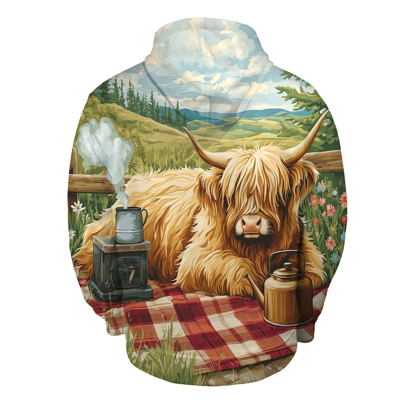 Tea Picnic With Highland Cow Companion designer hoodies