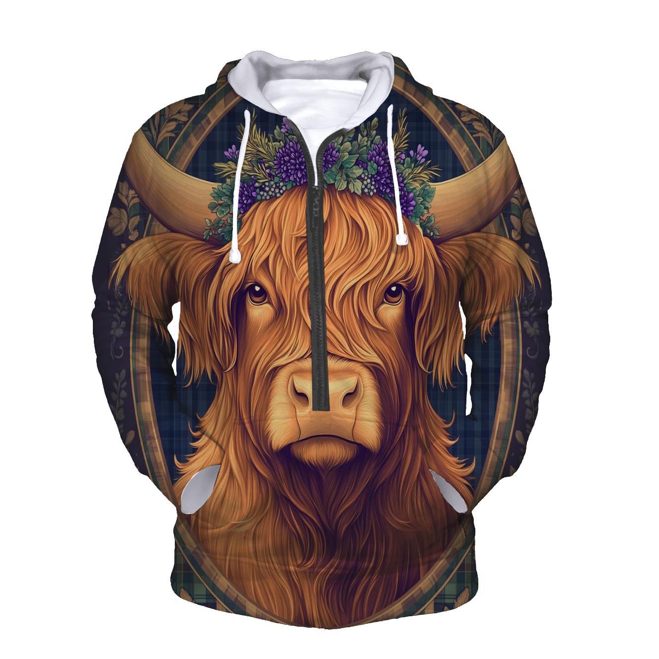 Thistle Crowned Highland Cow Portrait graphic hoodies