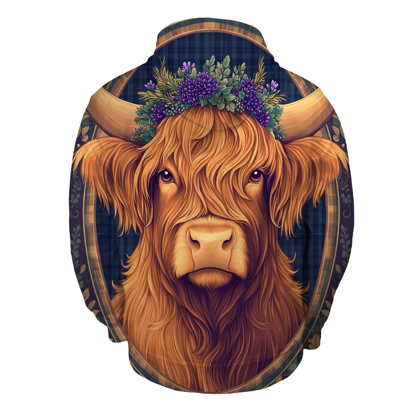 Thistle Crowned Highland Cow Portrait graphic hoodies