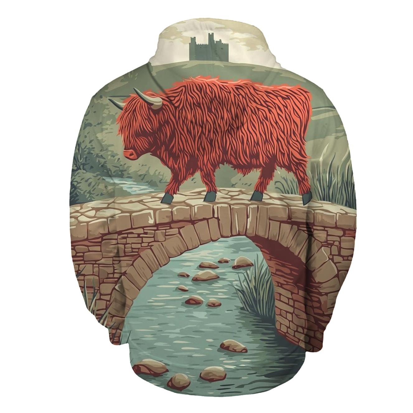 Stone Bridge Crossing Highland Cow hoodie trends