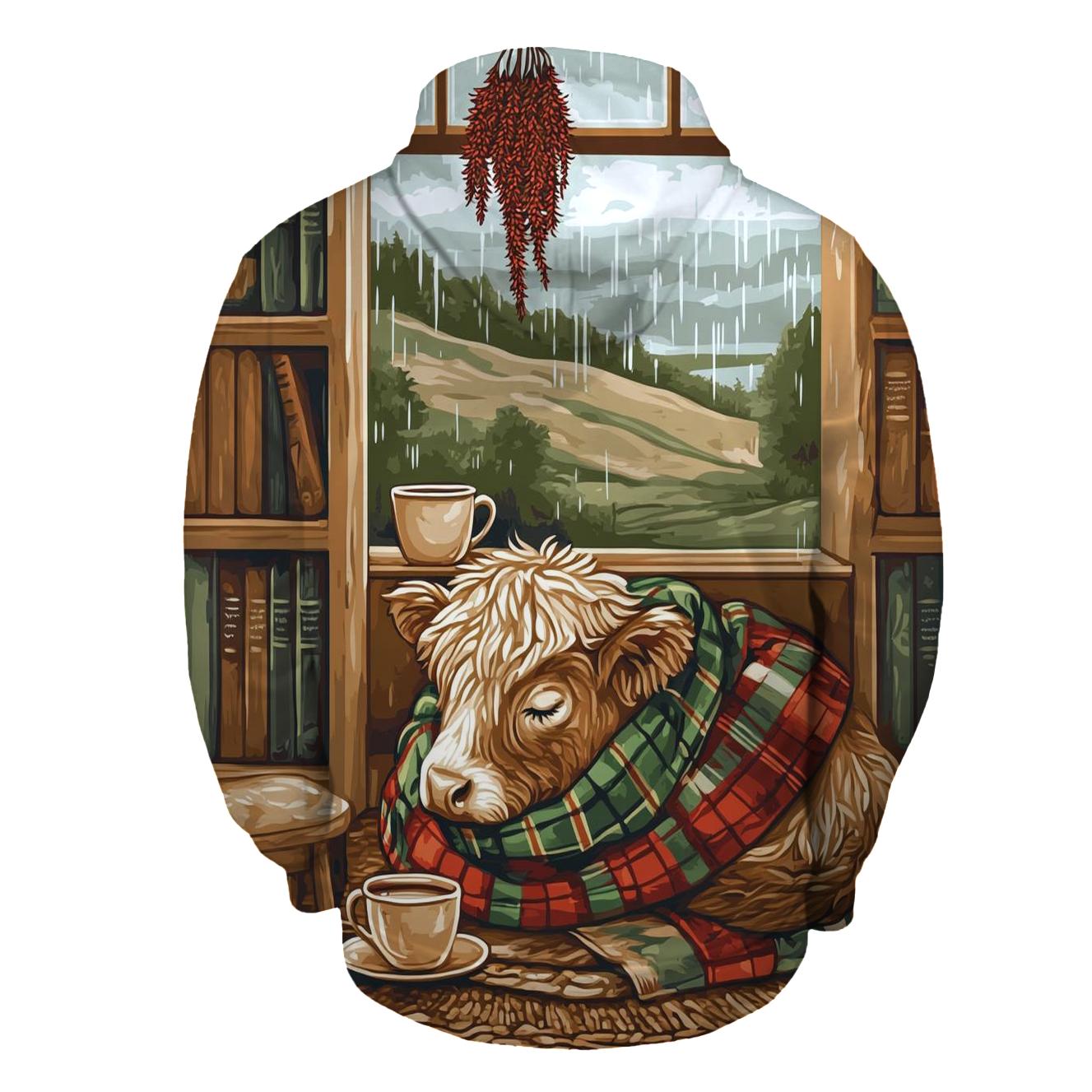 Highland Cow In Tartan Bookshop Nook premium hoodies
