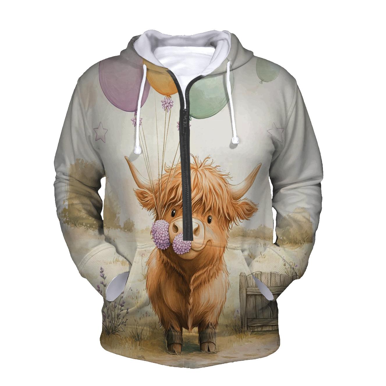 Highland Cow With Heather Balloon Bundle graphic hoodies