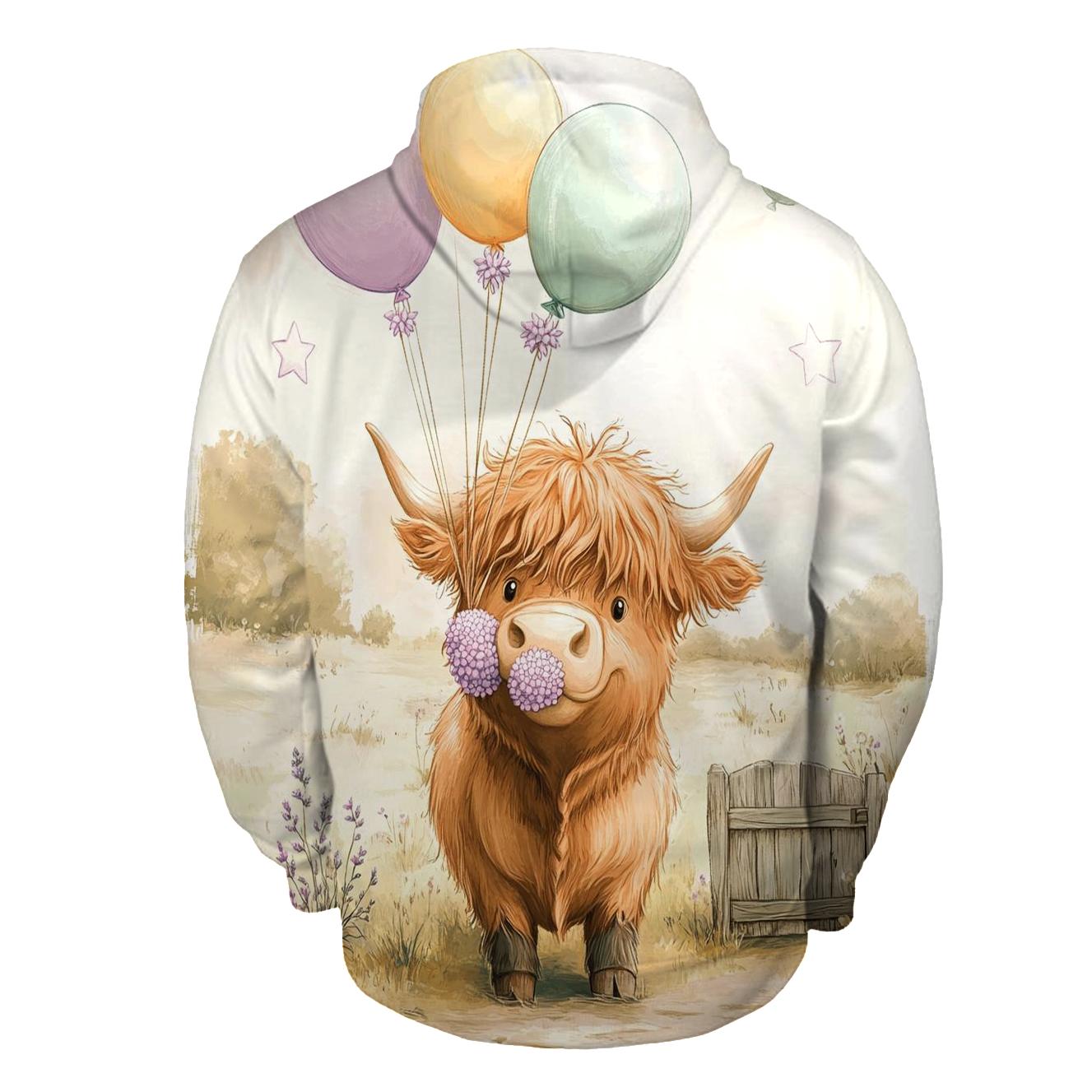Highland Cow With Heather Balloon Bundle graphic hoodies