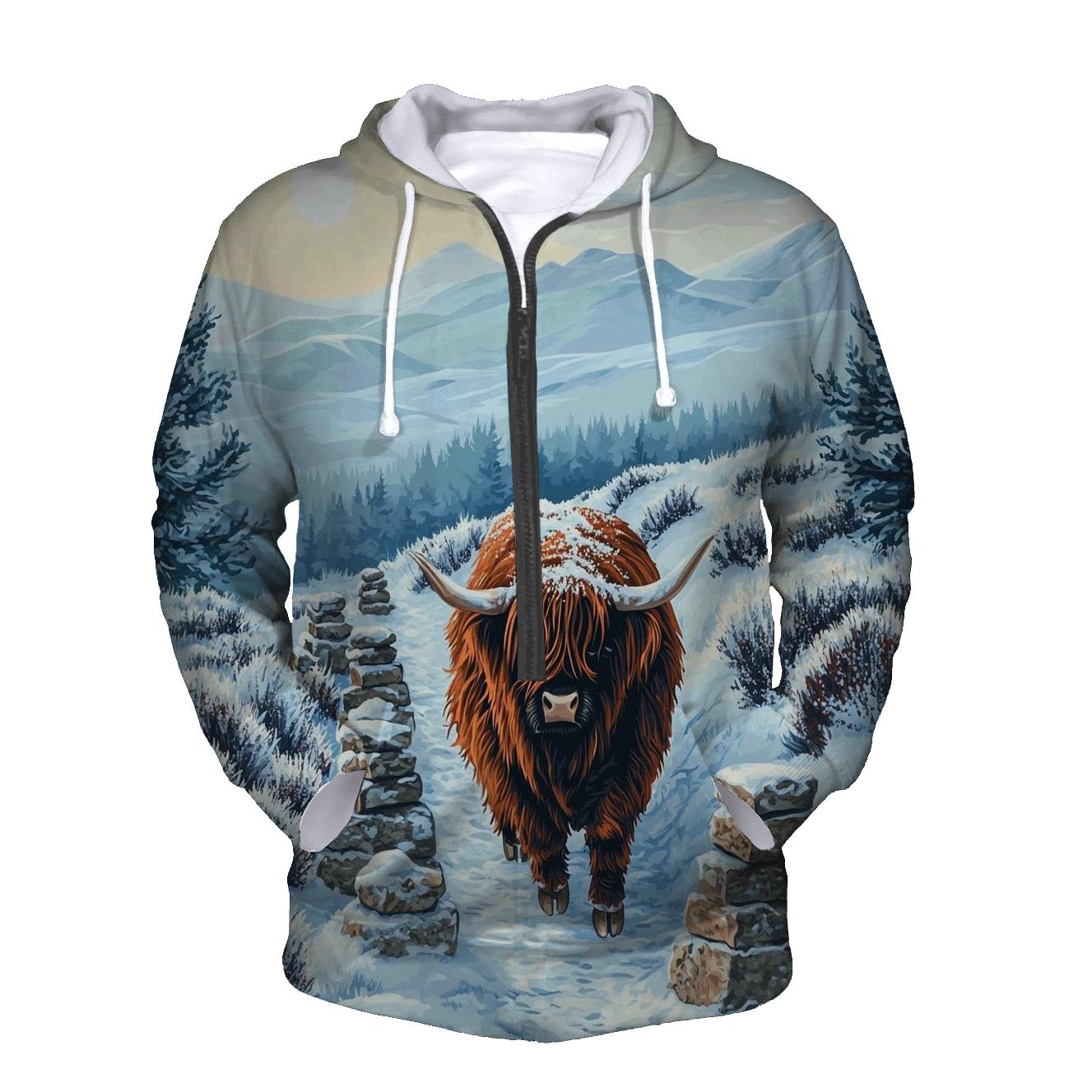 Highland Cow Snowy Cairn Trail lightweight hoodies