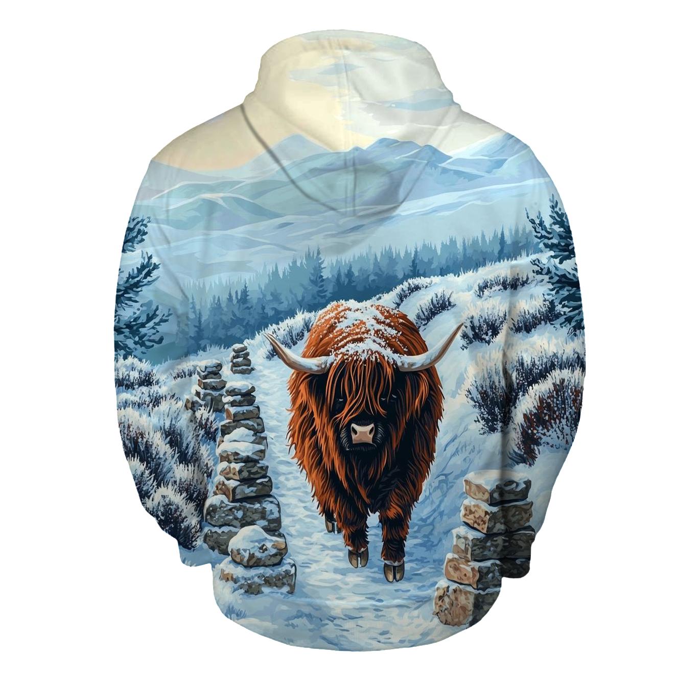 Highland Cow Snowy Cairn Trail lightweight hoodies