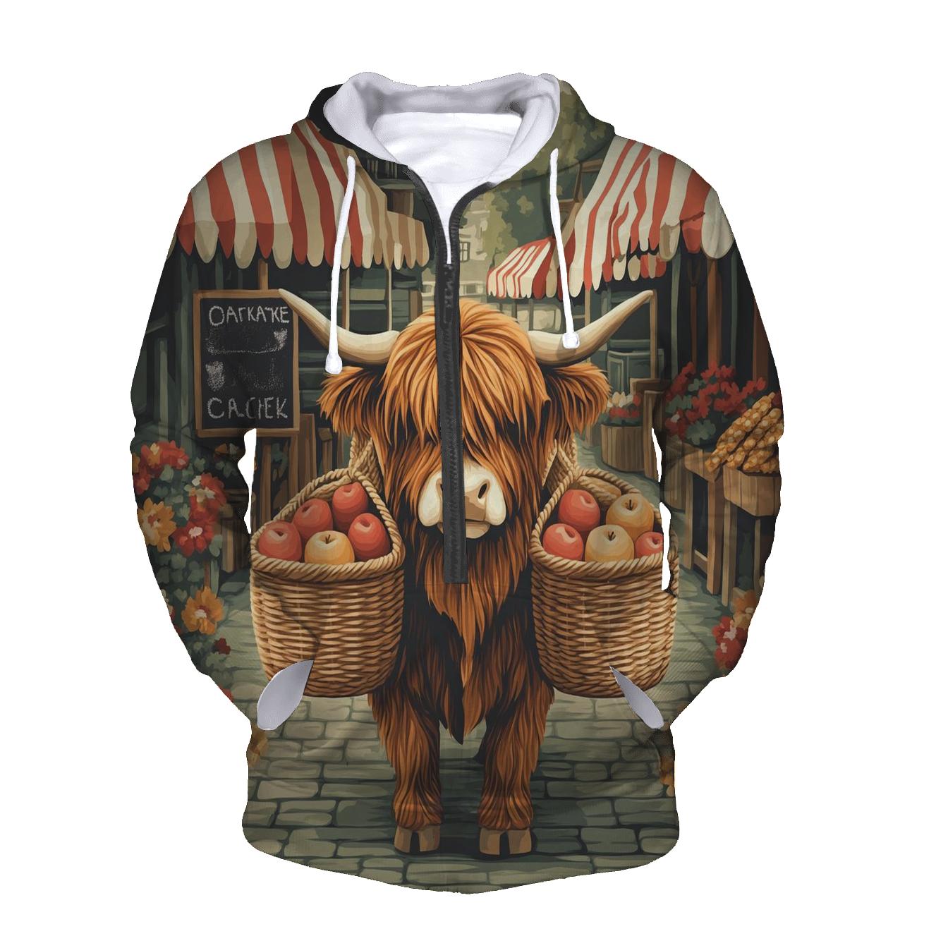 Highland Cow Market Day Porter printed hoodies