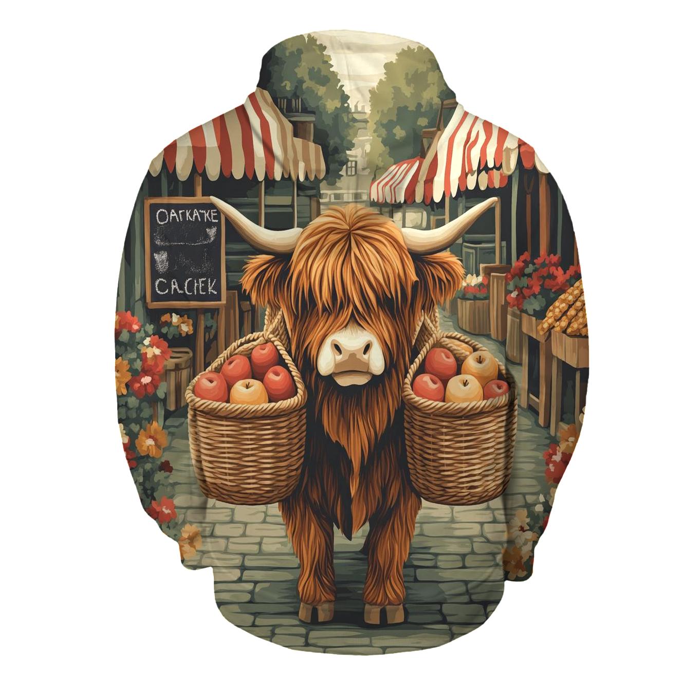Highland Cow Market Day Porter printed hoodies