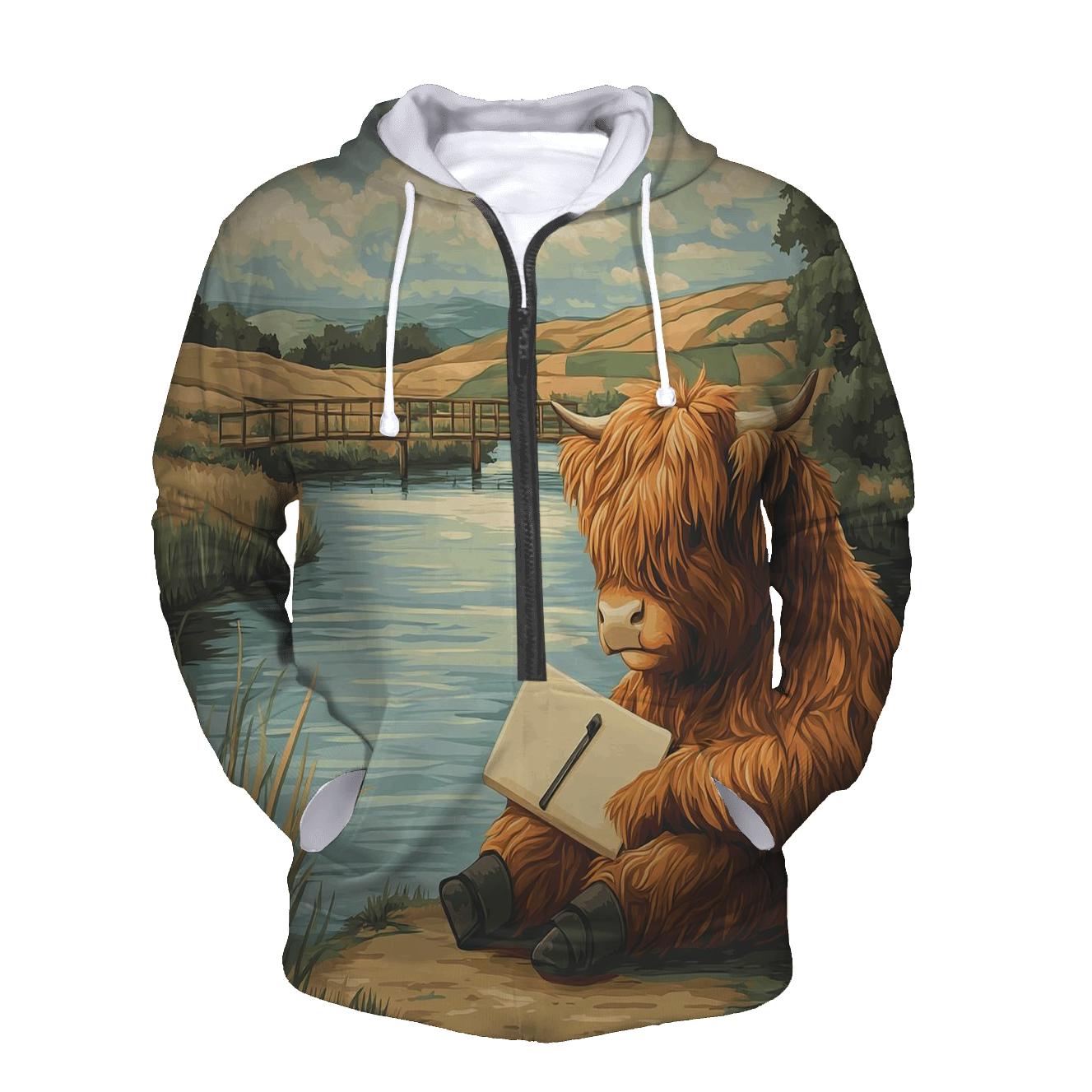 Riverbank Sketcher Highland Cow custom hoodies