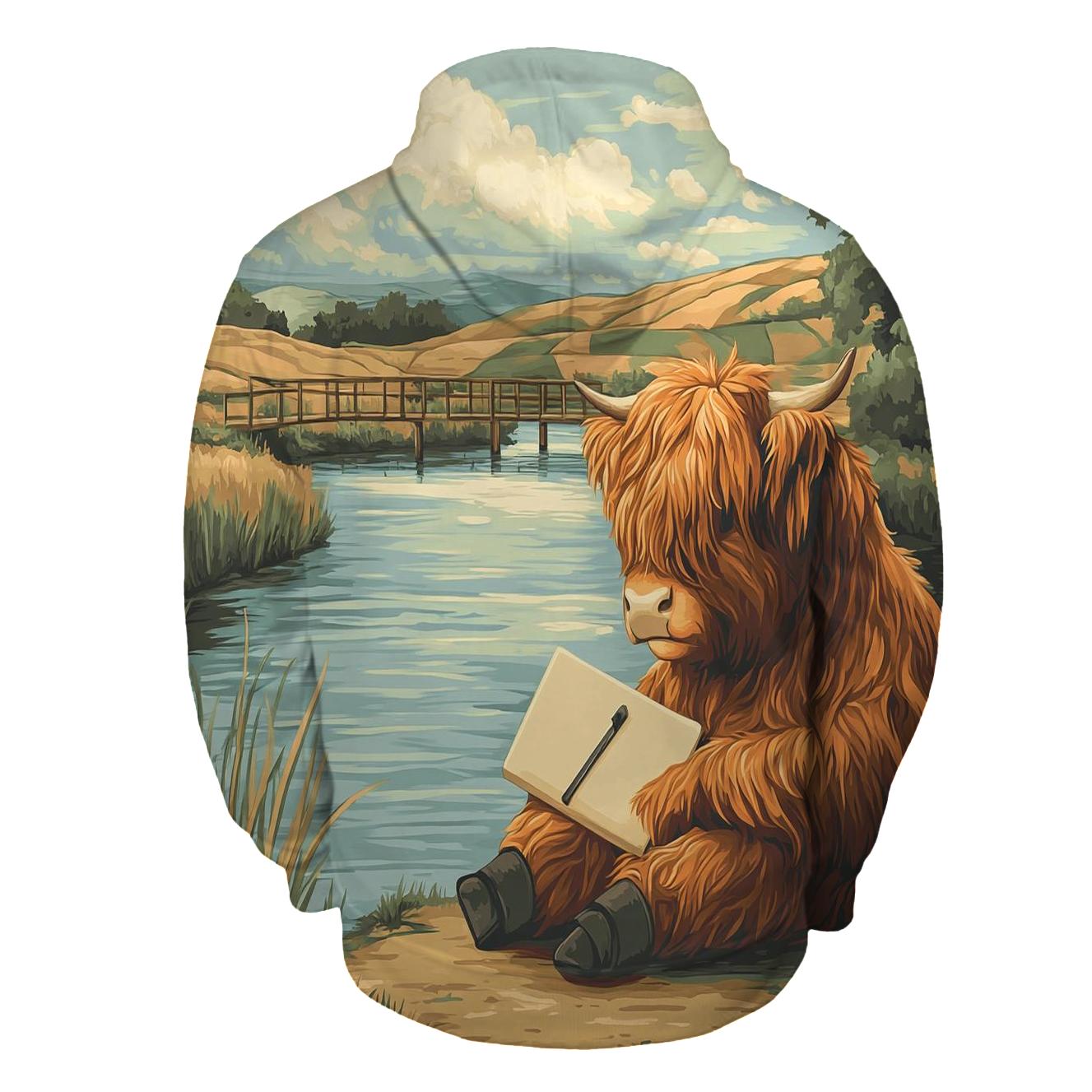 Riverbank Sketcher Highland Cow custom hoodies