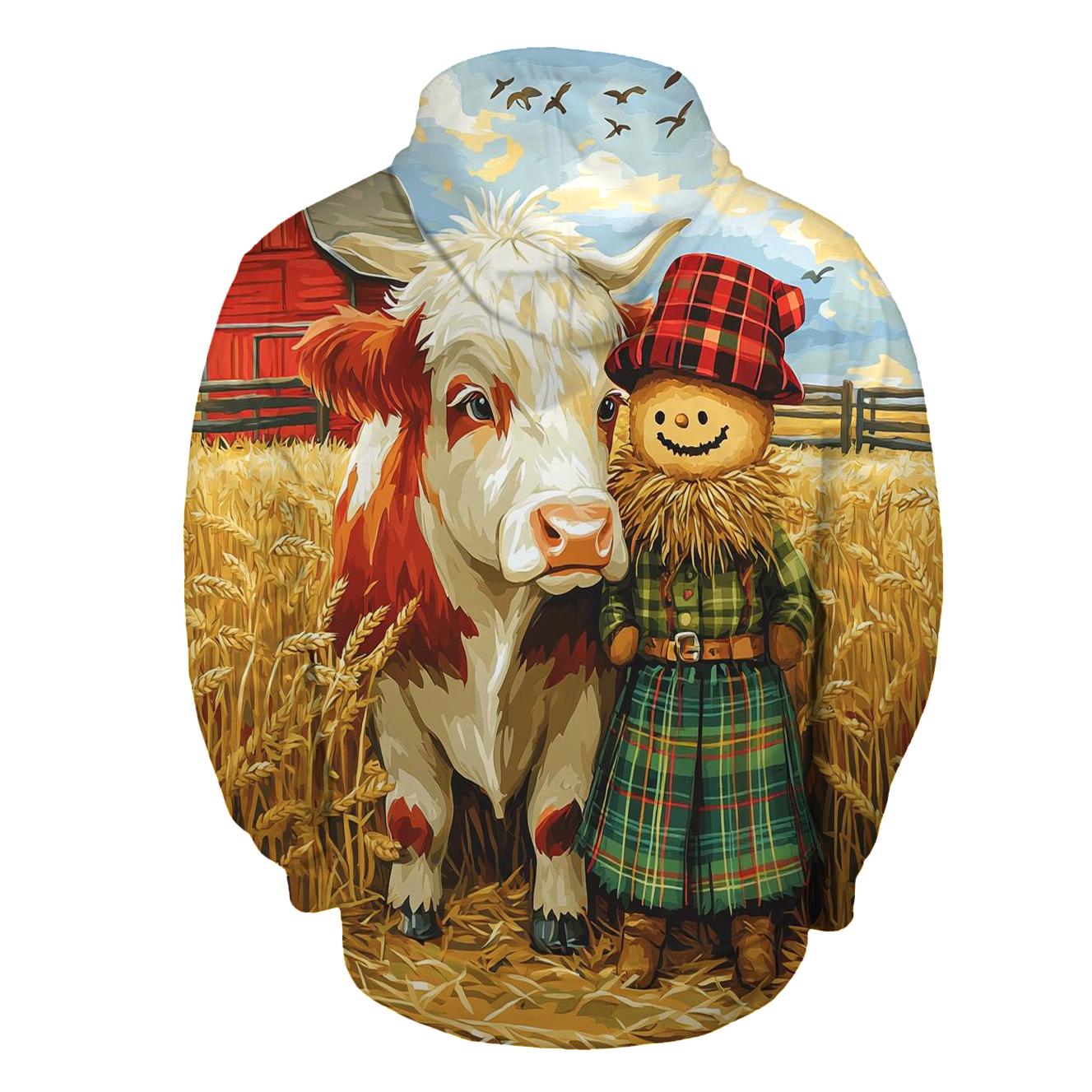 Highland Cow And Kilted Scarecrow Field hoodie designs