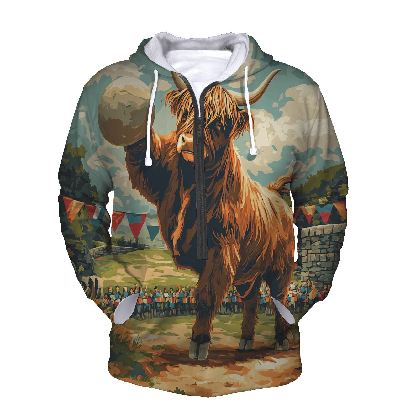 Highland Cow Highland Games Stone Toss graphic hoodies