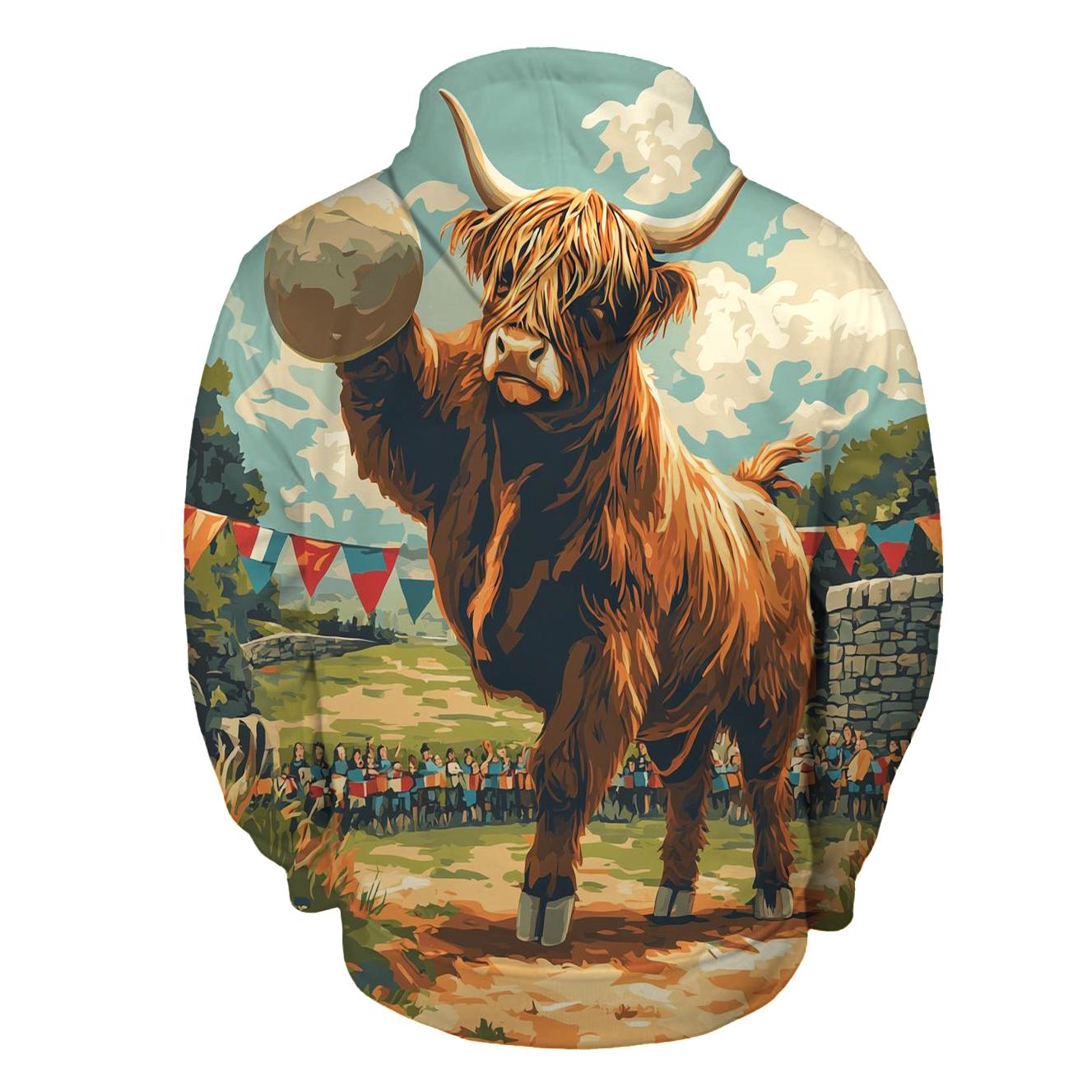 Highland Cow Highland Games Stone Toss graphic hoodies