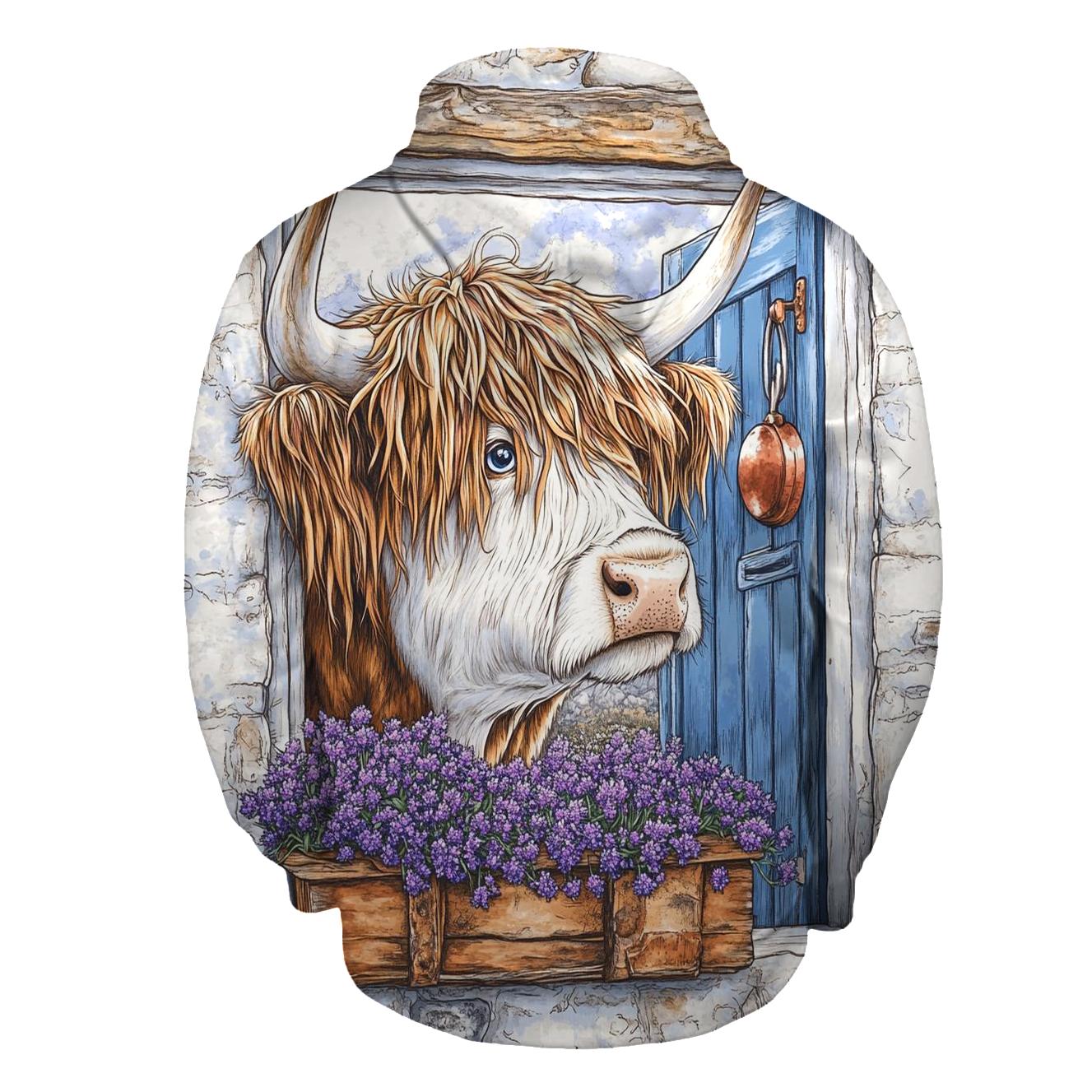 Crofthouse Window Highland Cow Peek pullover hoodies