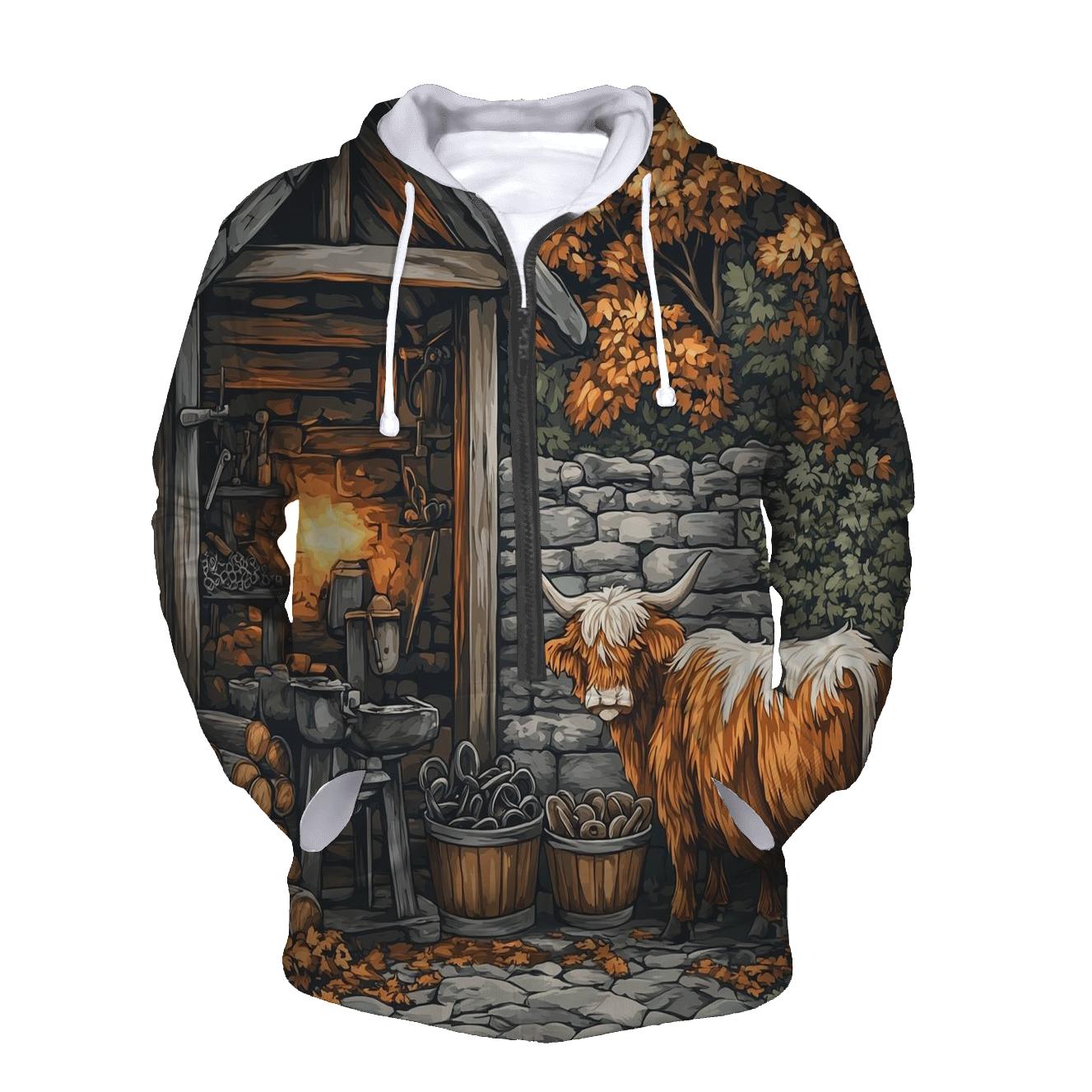 Highland Cow Blacksmith Yard Visitor heavyweight hoodies