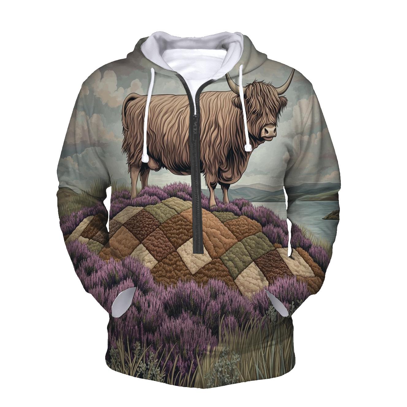 Highland Cow On The Heather Quilt Hill hoodie styles