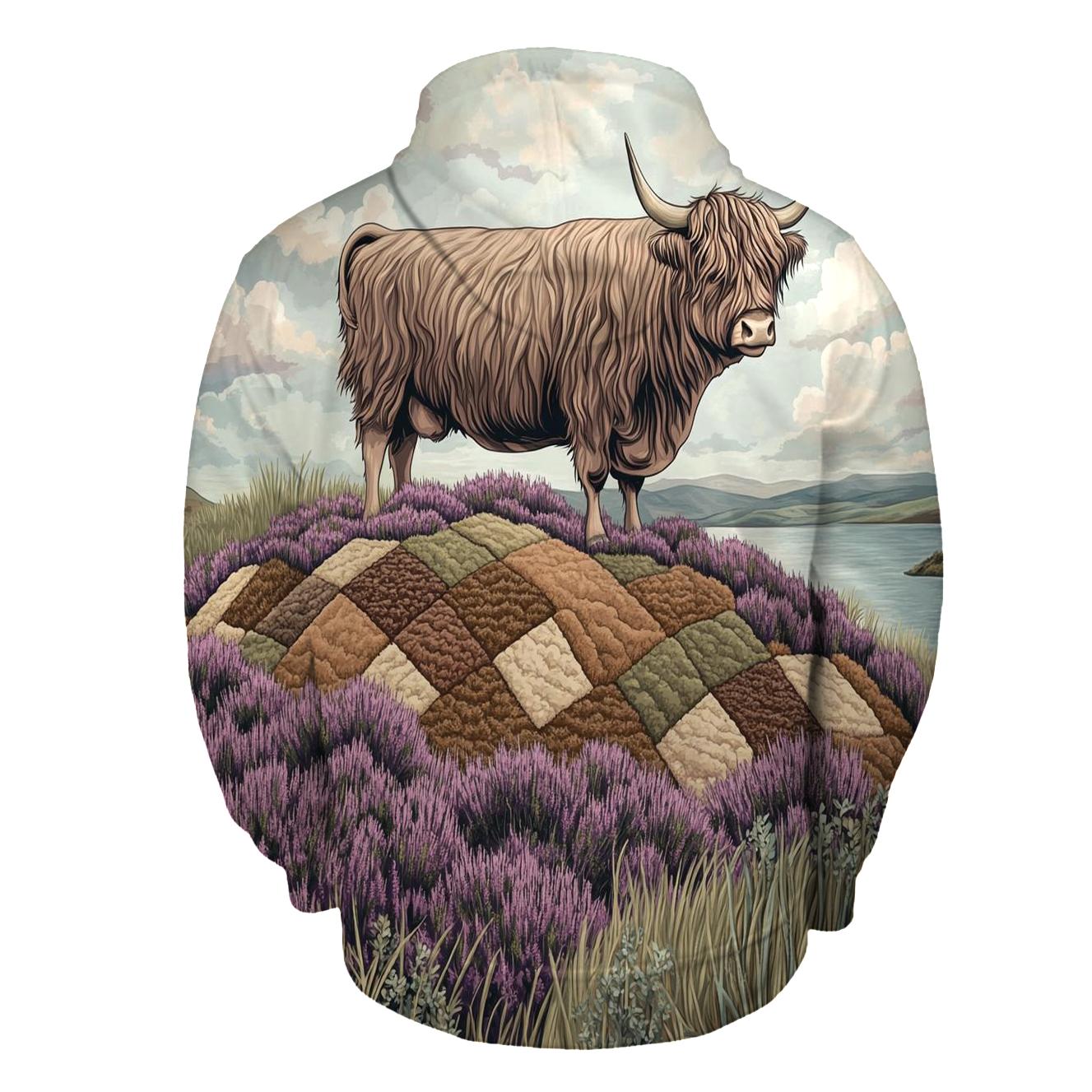 Highland Cow On The Heather Quilt Hill hoodie styles