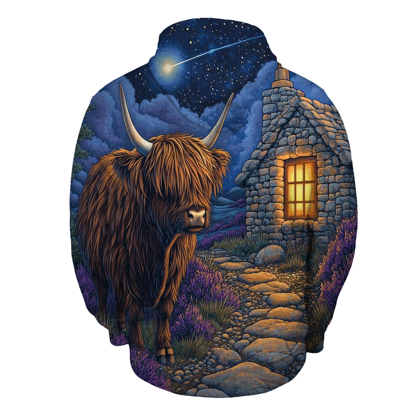 Midnight Bothy Highland Cow Guardian designer hoodies
