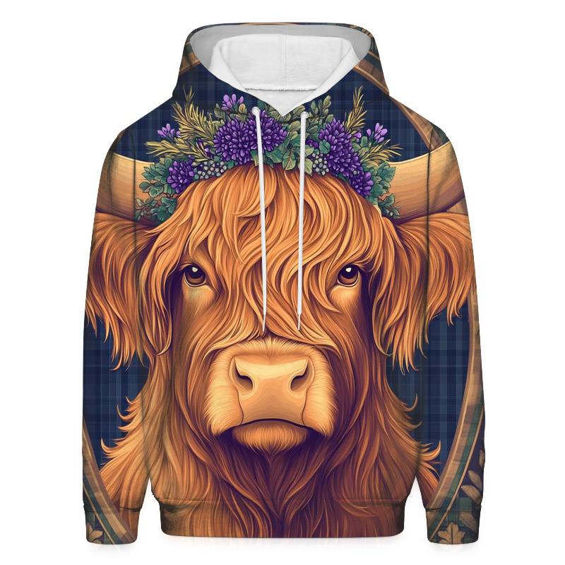Thistle Crowned Highland Cow Portrait zip-up hoodies