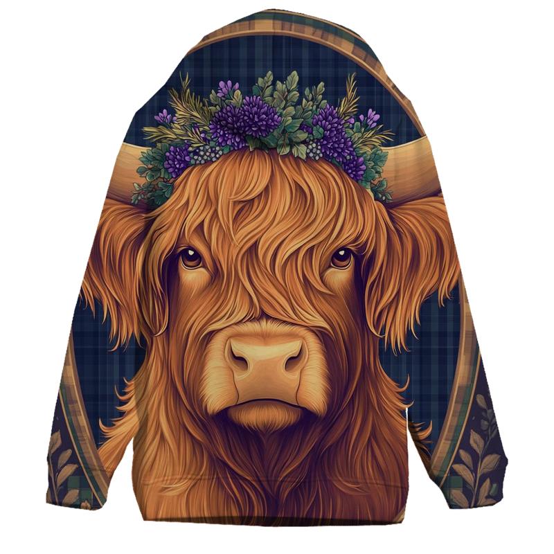 Thistle Crowned Highland Cow Portrait zip-up hoodies
