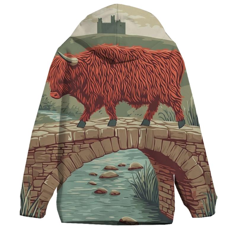 Stone Bridge Crossing Highland Cow hoodies fashion