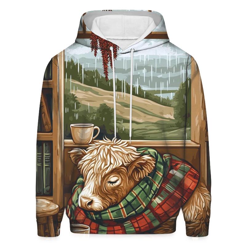 Highland Cow In Tartan Bookshop Nook zip-up hoodies