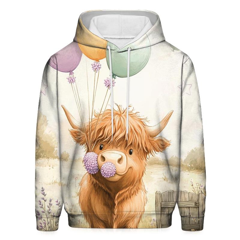Highland Cow With Heather Balloon Bundle embroidered hoodies