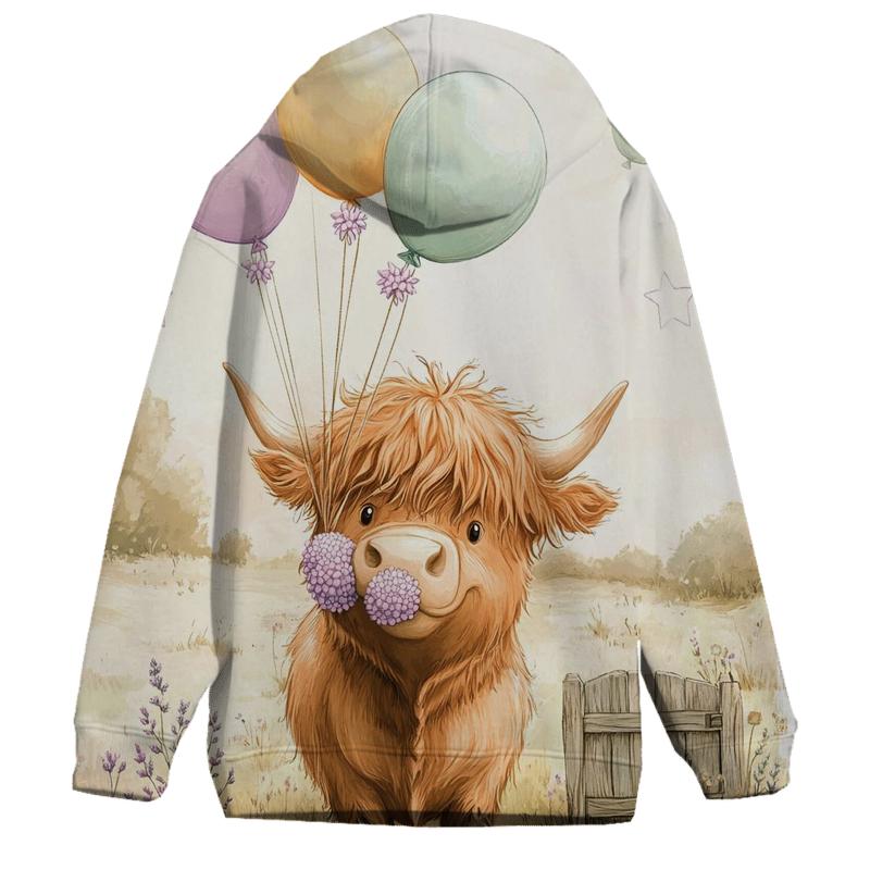 Highland Cow With Heather Balloon Bundle embroidered hoodies