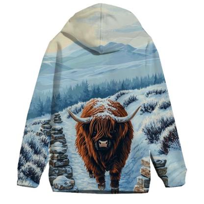 Highland Cow Snowy Cairn Trail premium hoodies