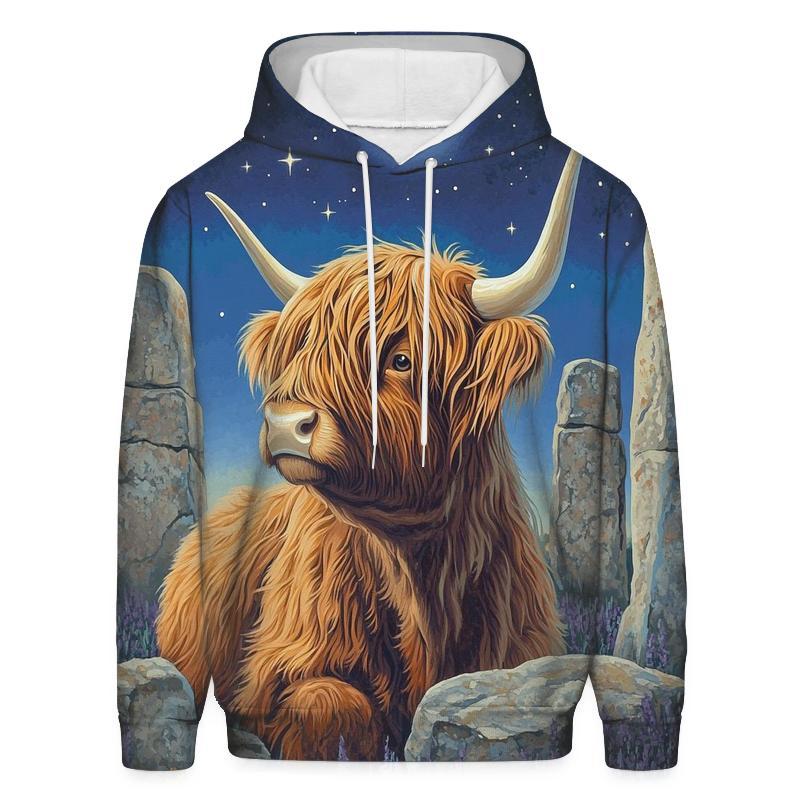 Highland Cow Stargazer By Standing Stones embroidered hoodies