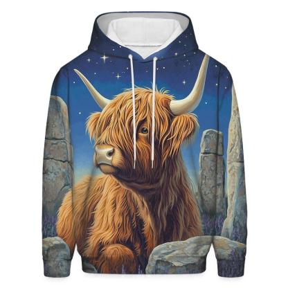 Highland Cow Stargazer By Standing Stones embroidered hoodies
