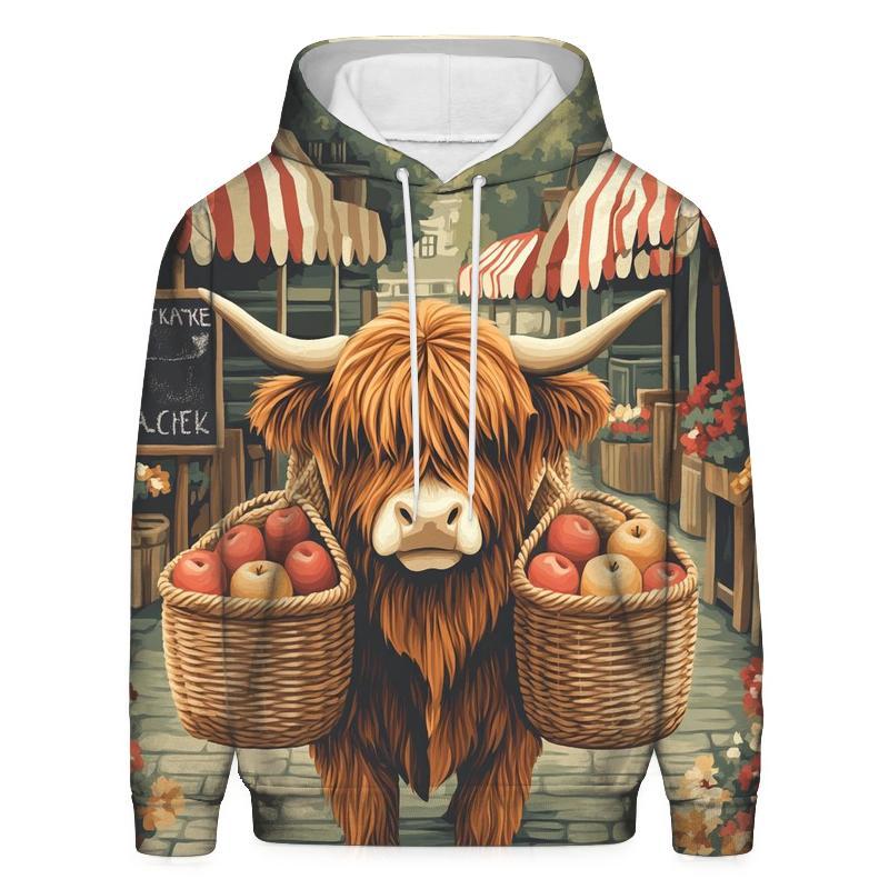 Highland Cow Market Day Porter pullover hoodies