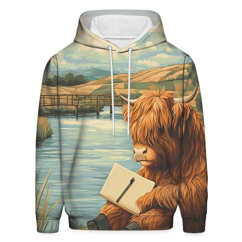 Riverbank Sketcher Highland Cow premium hoodies