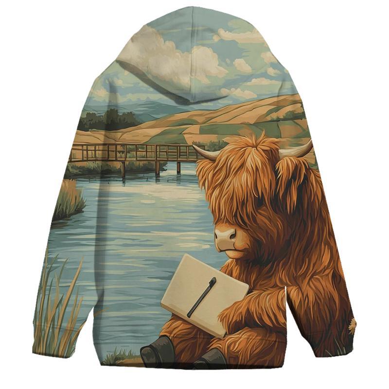 Riverbank Sketcher Highland Cow premium hoodies