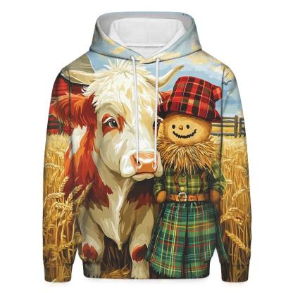 Highland Cow And Kilted Scarecrow Field hoodie trends