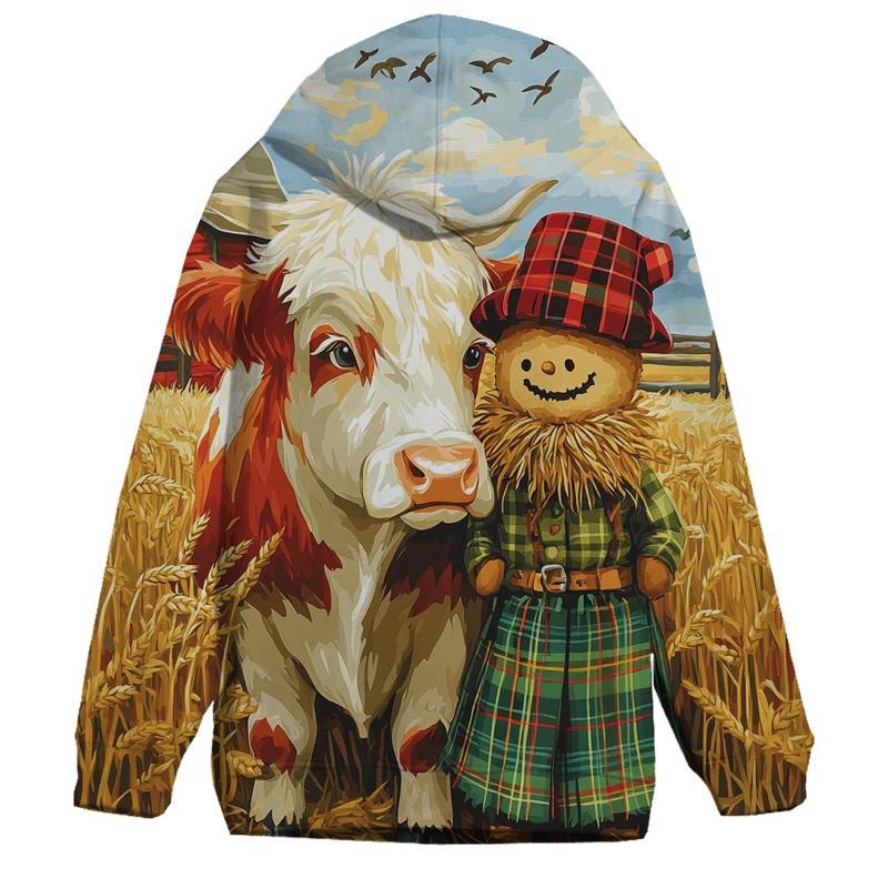 Highland Cow And Kilted Scarecrow Field hoodie trends