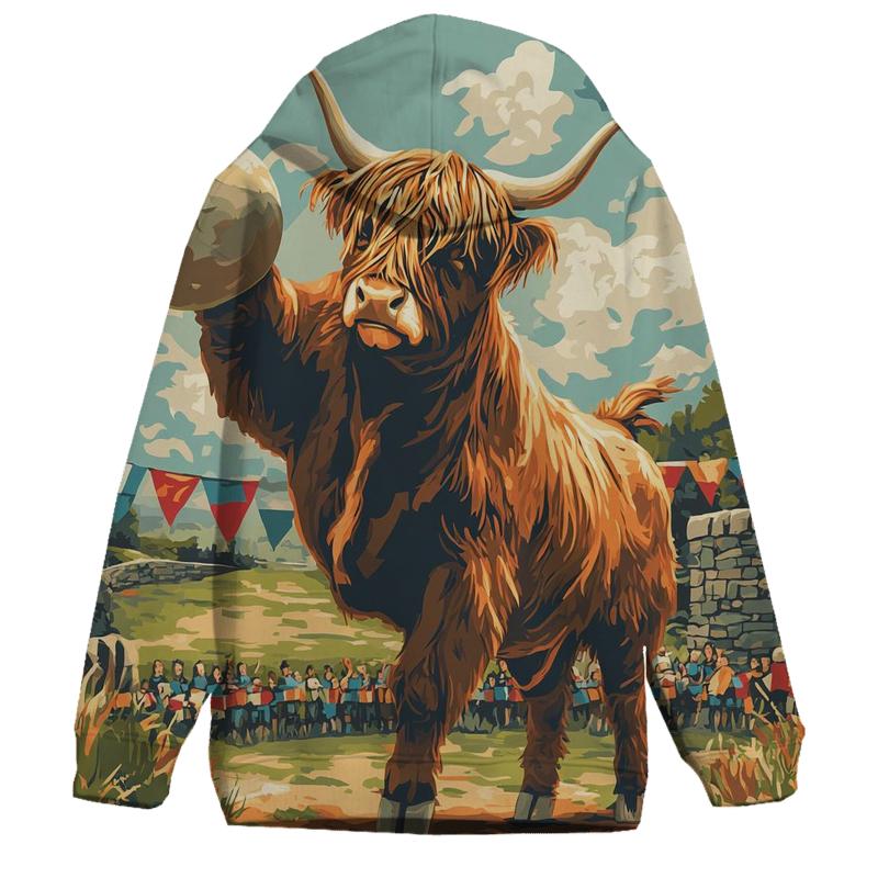 Highland Cow Highland Games Stone Toss printed hoodies