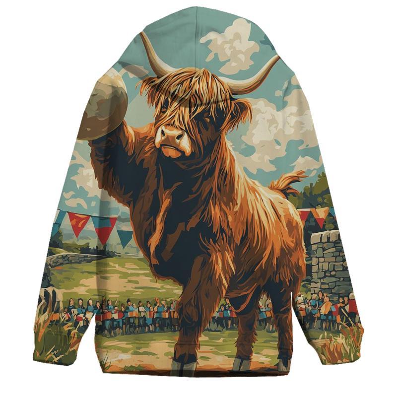 Highland Cow Highland Games Stone Toss printed hoodies