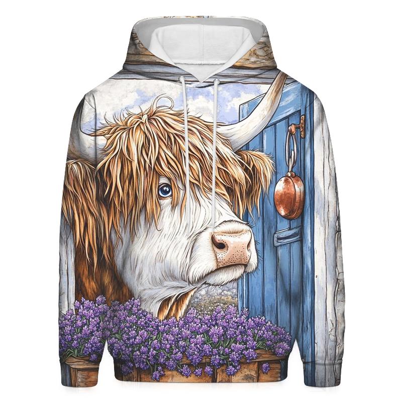 Crofthouse Window Highland Cow Peek heavyweight hoodies