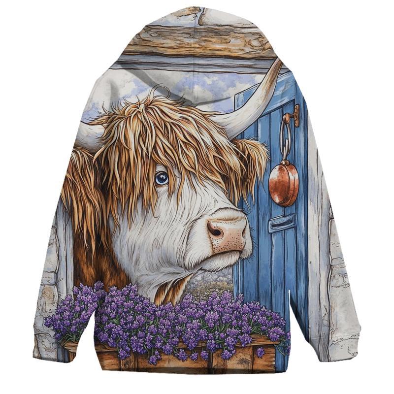 Crofthouse Window Highland Cow Peek heavyweight hoodies