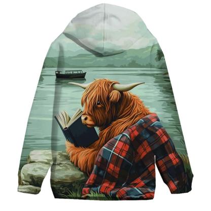 Highland Cow Lochness Shore Book Reader embroidered hoodies