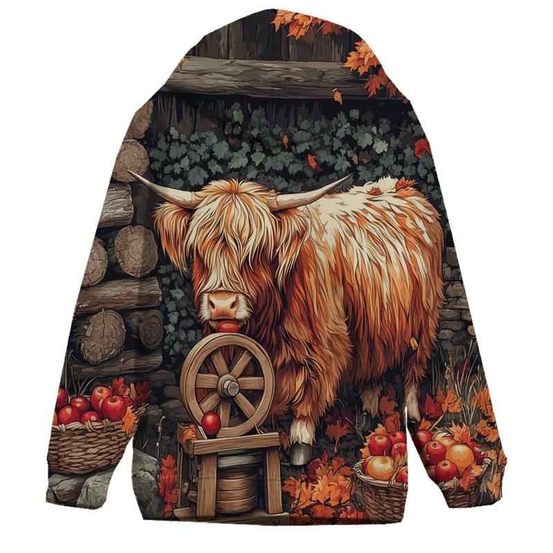 Highland Cow Cider Press Autumn Yard hoodie styles