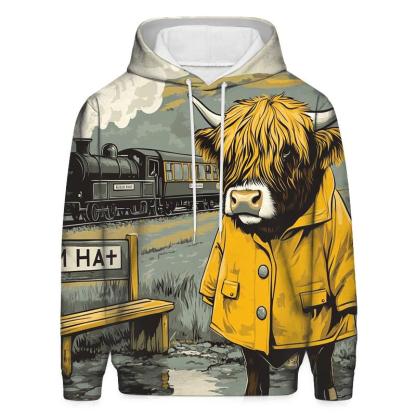 Highland Cow Raincoat By Railway Halt printed hoodies