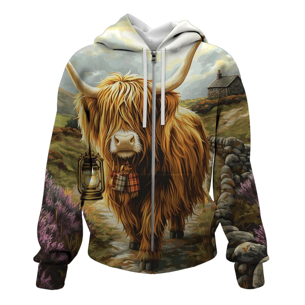 Highland Cow Lantern Keeper printed hoodies