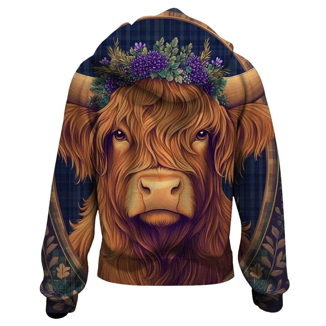 Thistle Crowned Highland Cow Portrait lightweight hoodies