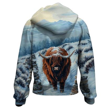 Highland Cow Snowy Cairn Trail custom hoodies