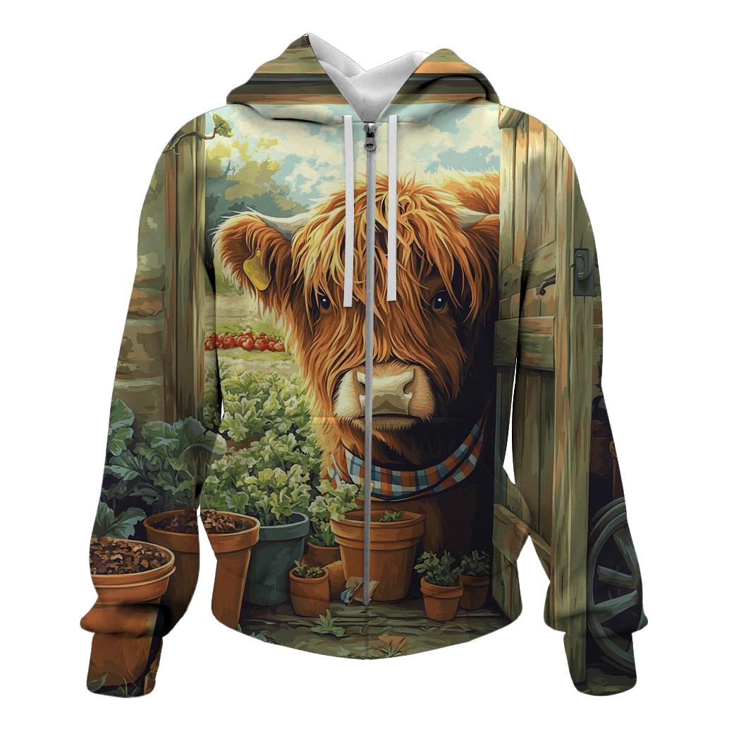Garden Potting Shed Highland Cow Helper printed hoodies