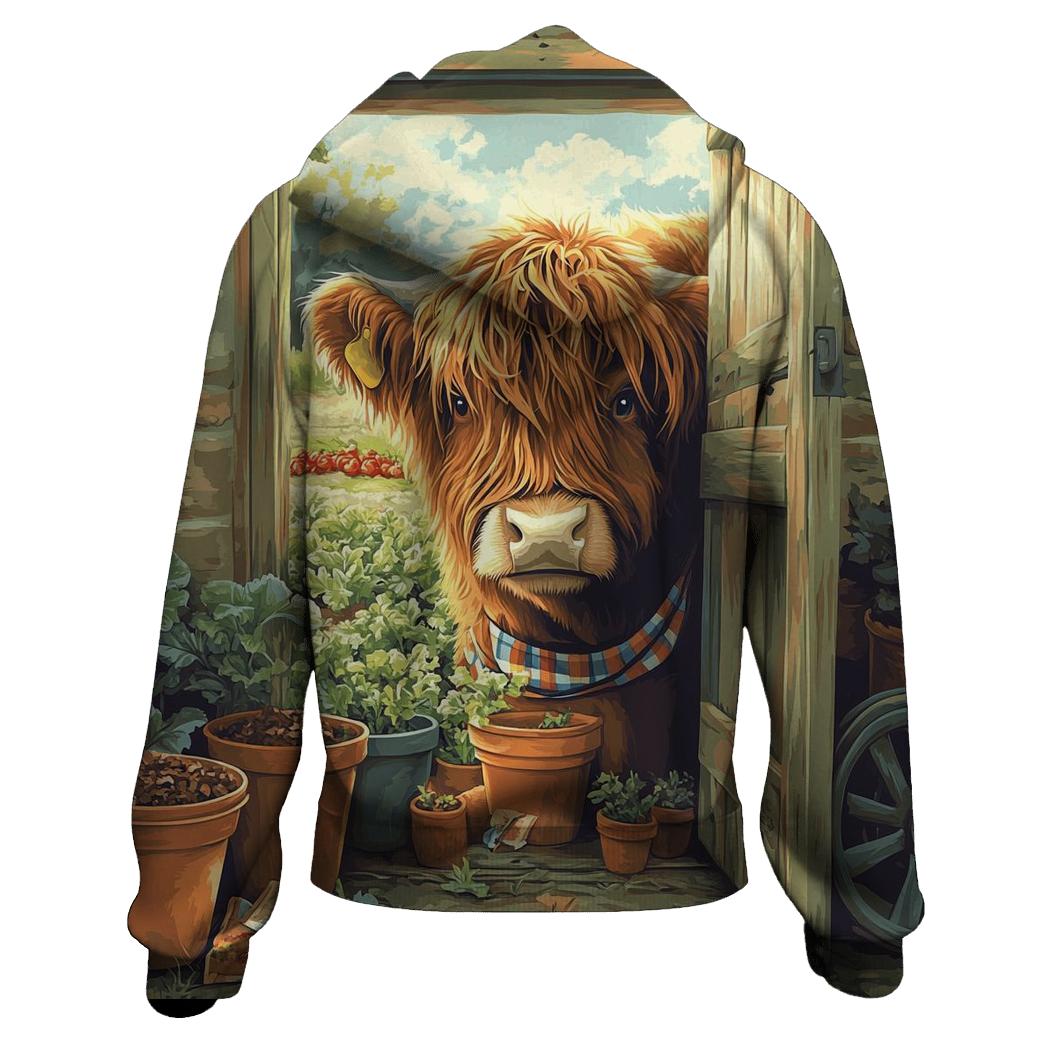 Garden Potting Shed Highland Cow Helper printed hoodies