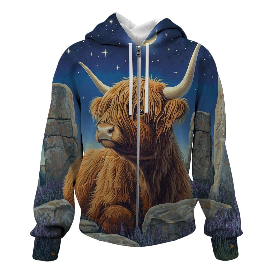 Highland Cow Stargazer By Standing Stones heavyweight hoodies