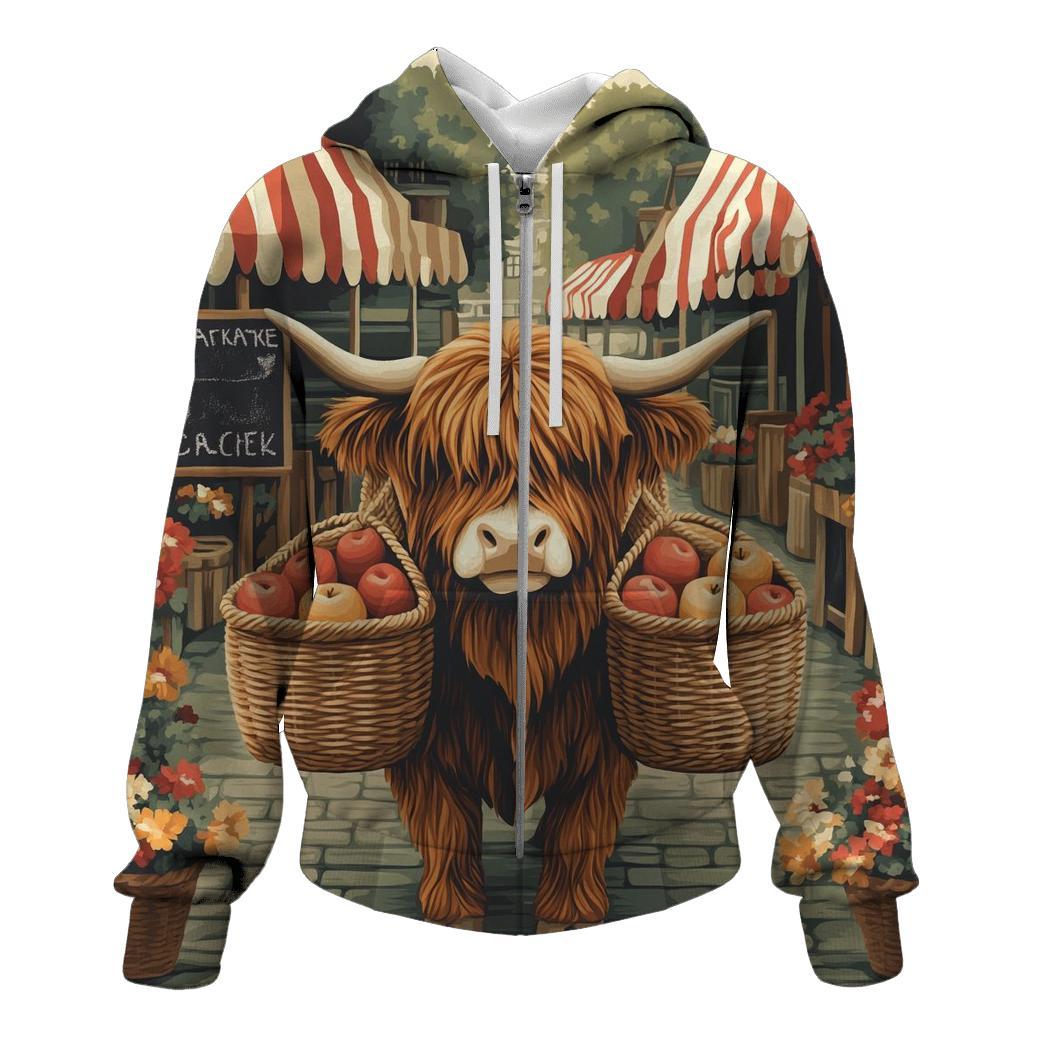 Highland Cow Market Day Porter graphic hoodies